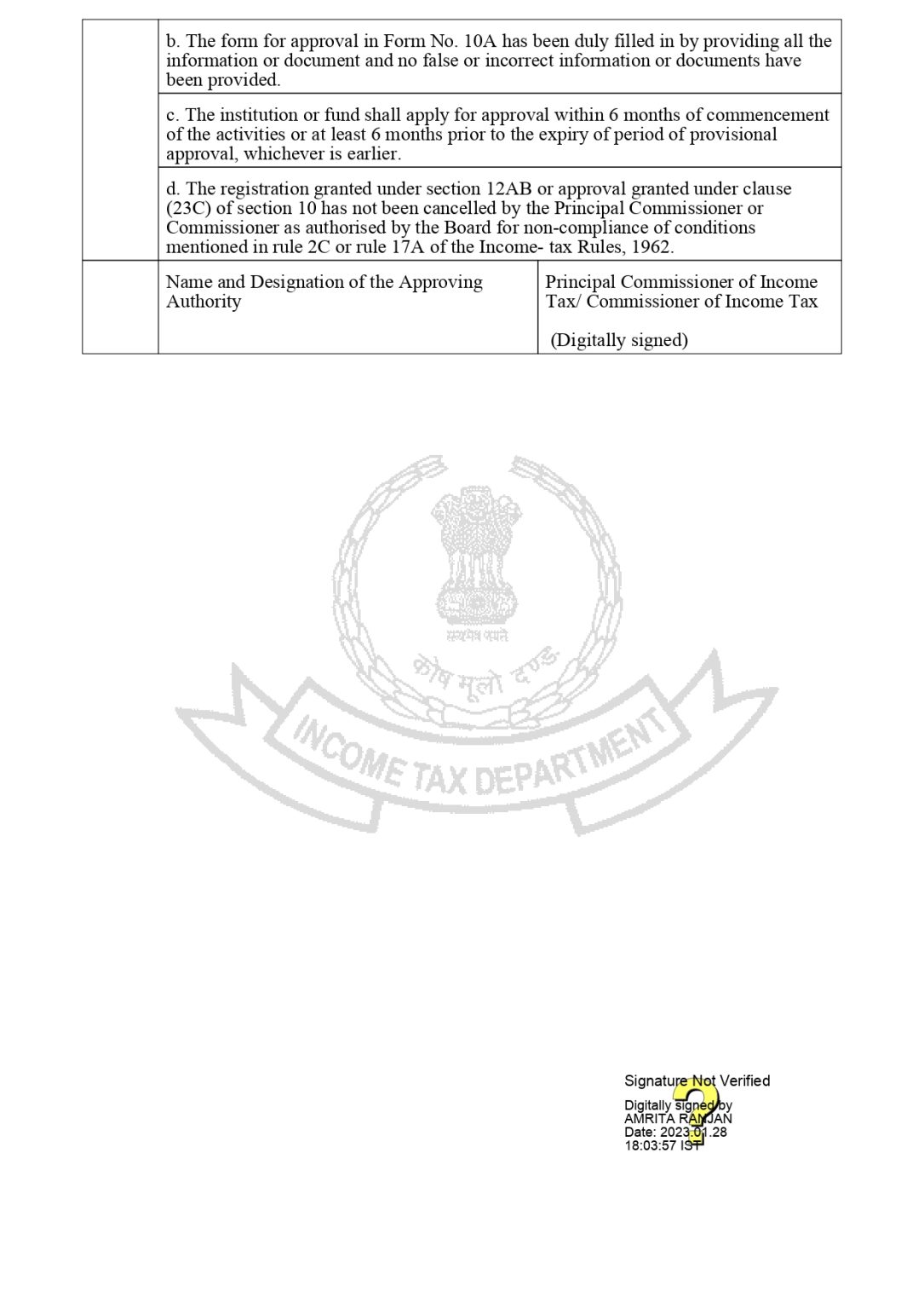 Income Tax Rebate Under Section 80 G Issued By Income Tax Department 